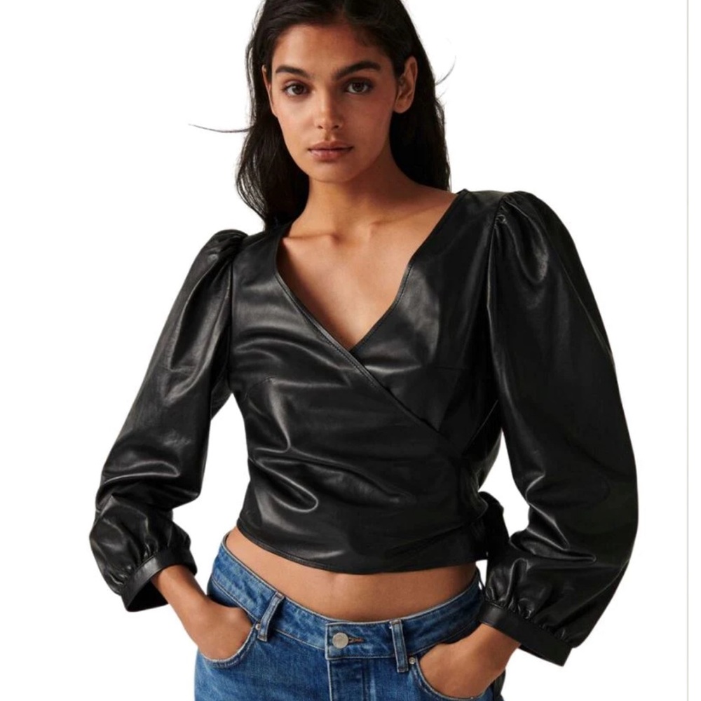 Ba&sh Houston Leather Wrap Top - Black NWT Size 2